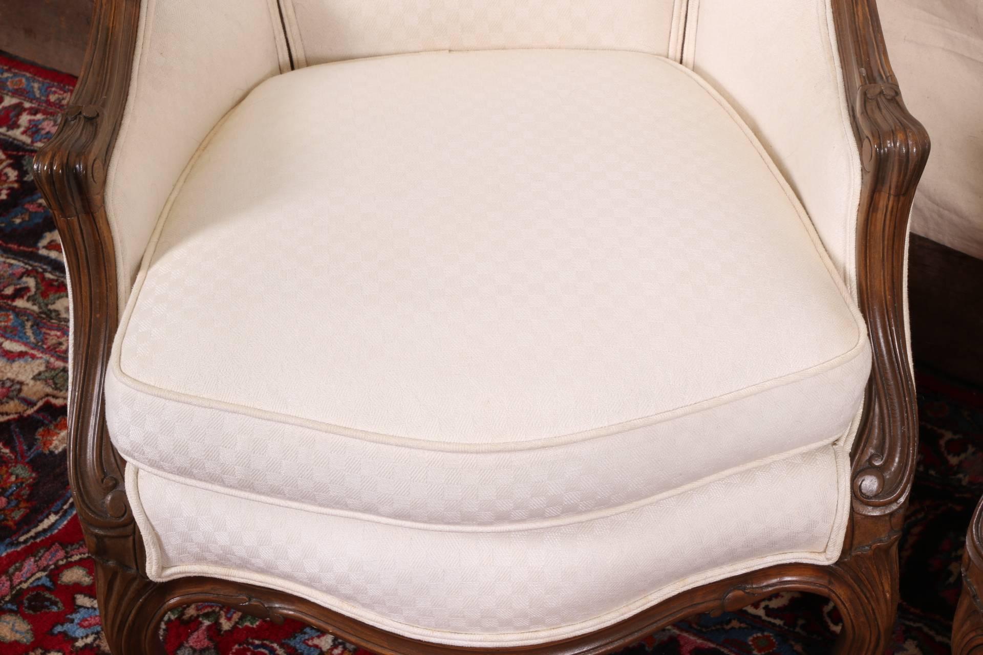 Pair of Petite Bergeres in White Upholstery 2