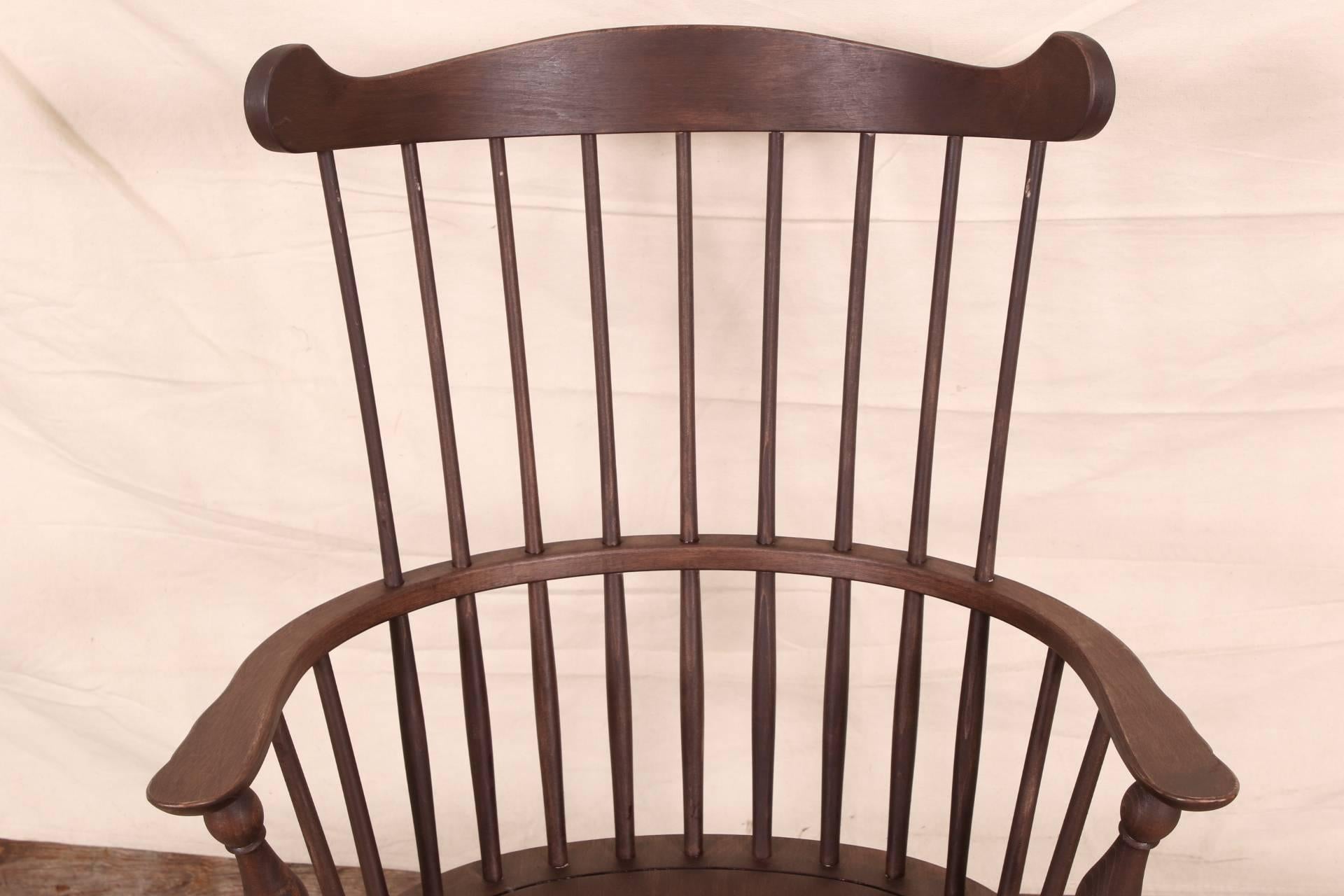 Rustic Set of Eight Solid Cherry Windsor Armchairs, Made in the U.S.A