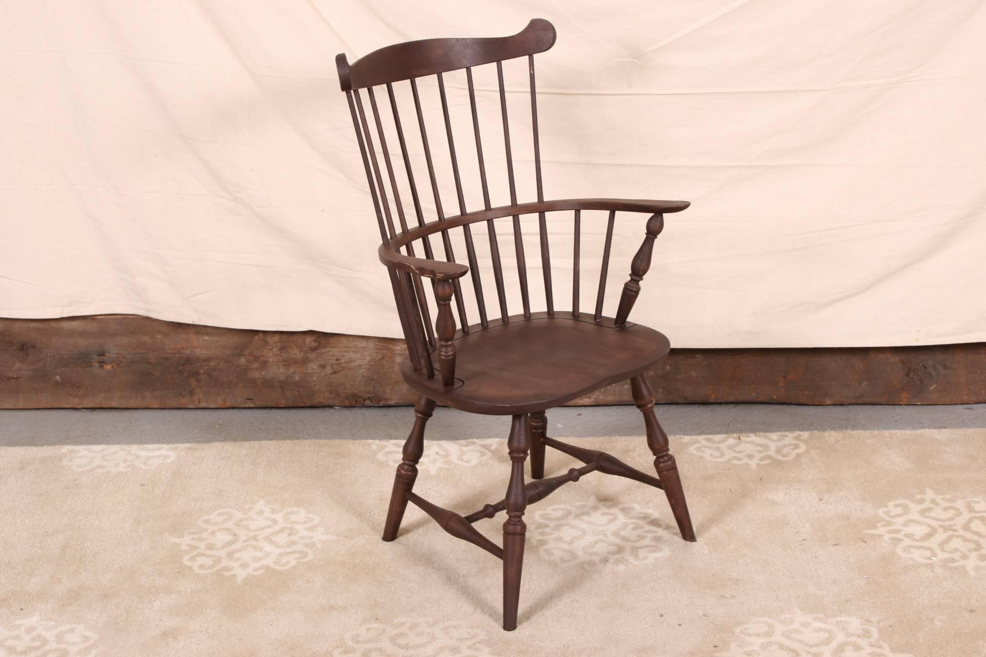 Set of Eight Solid Cherry Windsor Armchairs, Made in the U.S.A In Good Condition In Bridgeport, CT