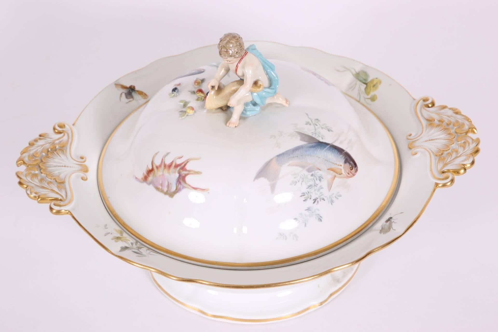 Vintage Meissen Lidded Tureen with Putto Figure For Sale 1