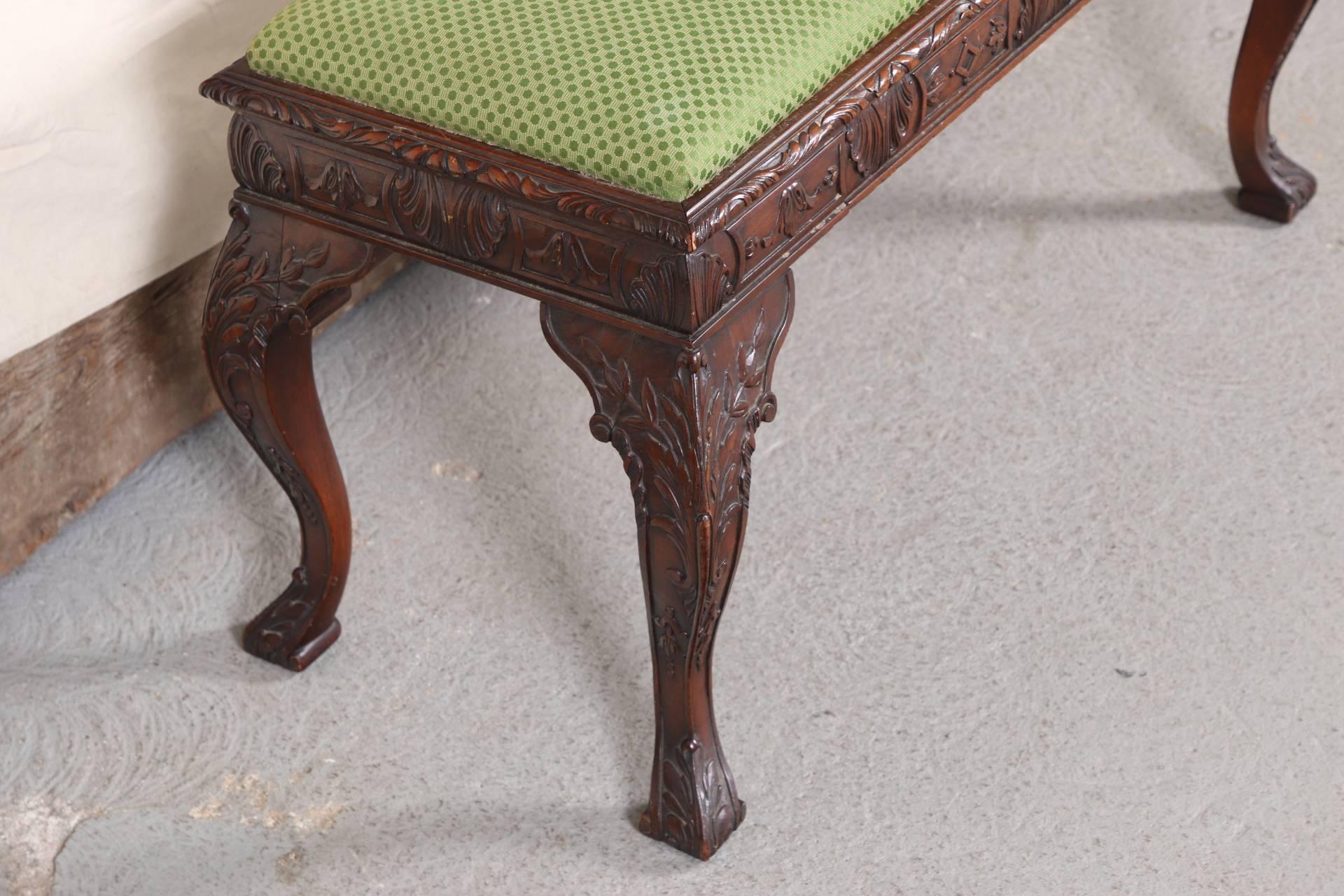 20th Century Heavily Carved Mahogany George II Style Bench