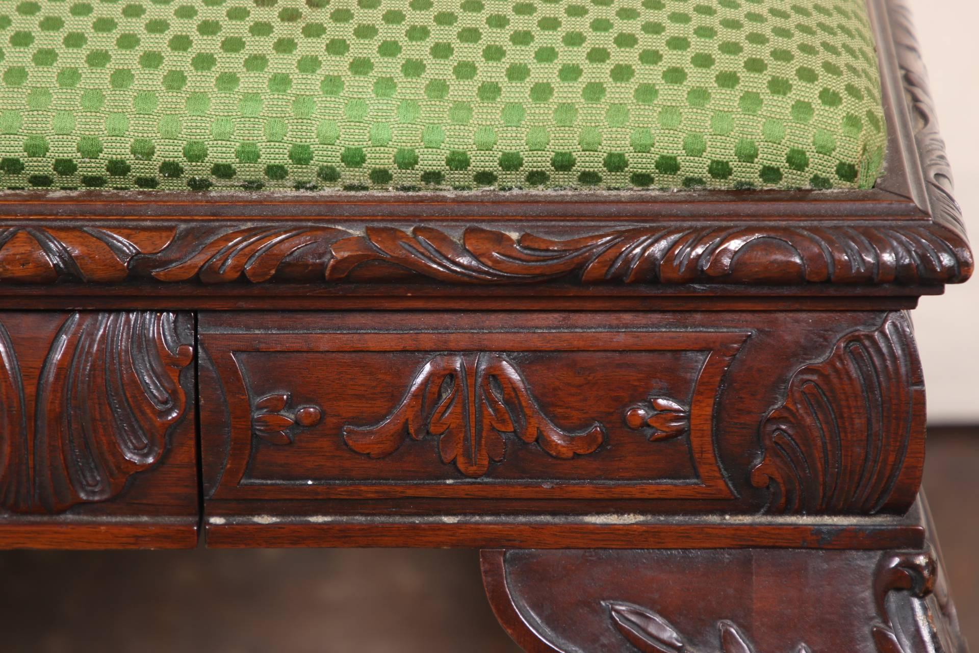 Heavily Carved Mahogany George II Style Bench 2