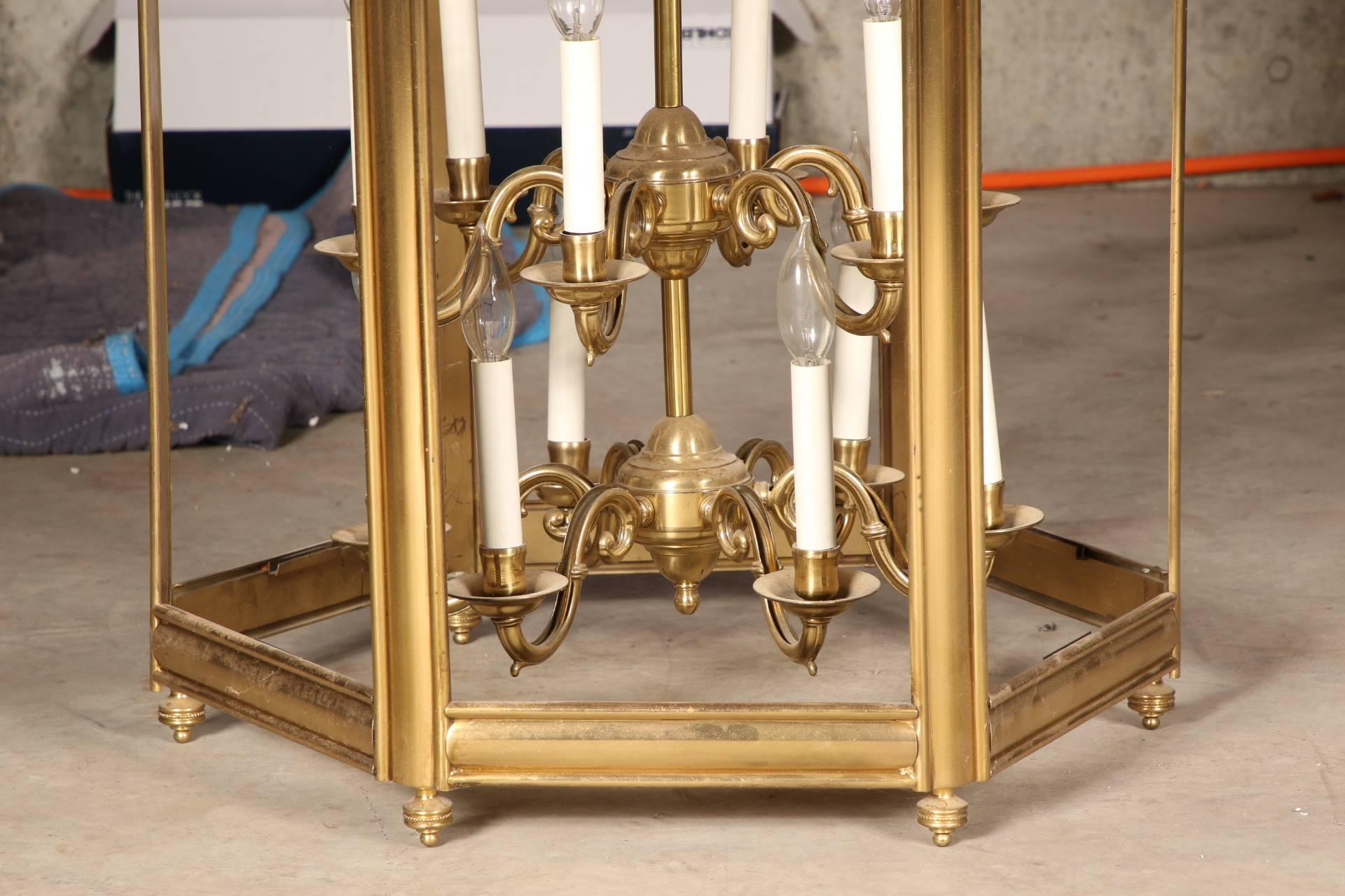 Heavy Solid Brass Baldwin Hexagonal Lantern Fixture In Good Condition In Bridgeport, CT