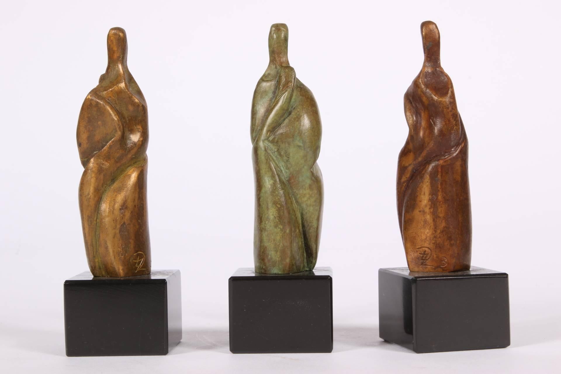 Group of Three Signed Modern Abstract Bronze Figures 4