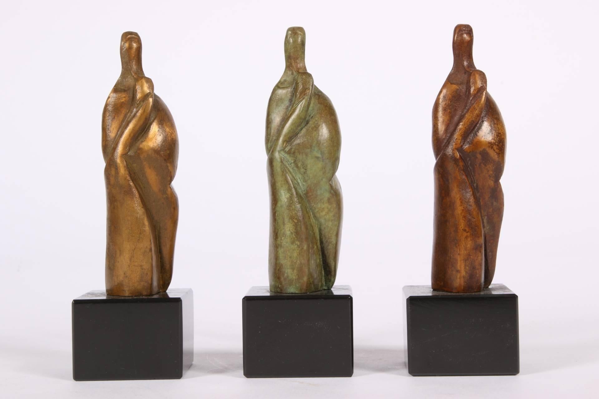 Group of Three Signed Modern Abstract Bronze Figures In Good Condition In Bridgeport, CT