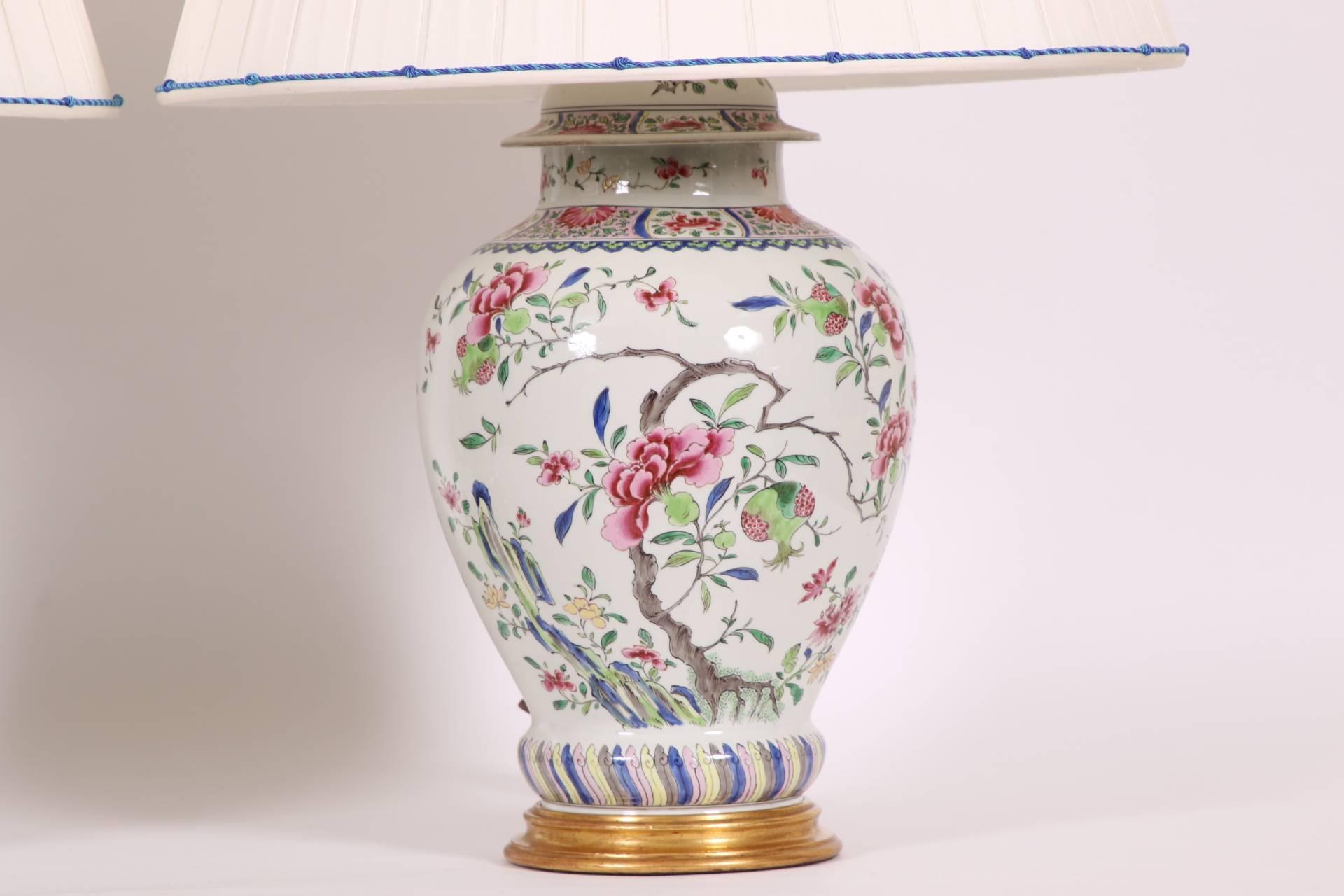 Pair Of Antique Famille Rose Porcelain Ginger Jar Lamps (Regency)