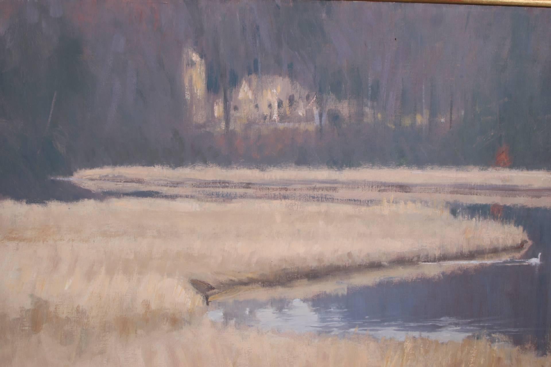 American Curtis W. Hanson 'CT Artist' Oil On Canvas, Marsh Landscape