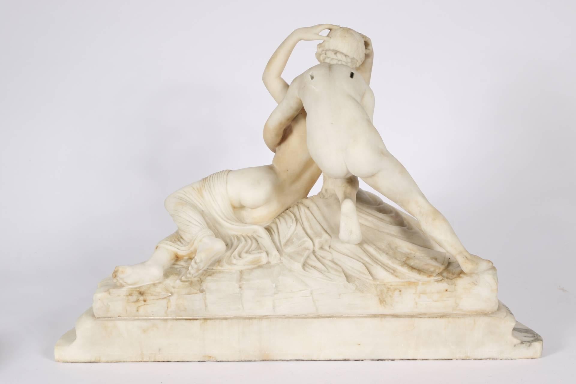Renaissance Early 20th Century Italian Grand Tour Carved Alabaster Figural Group of Lovers