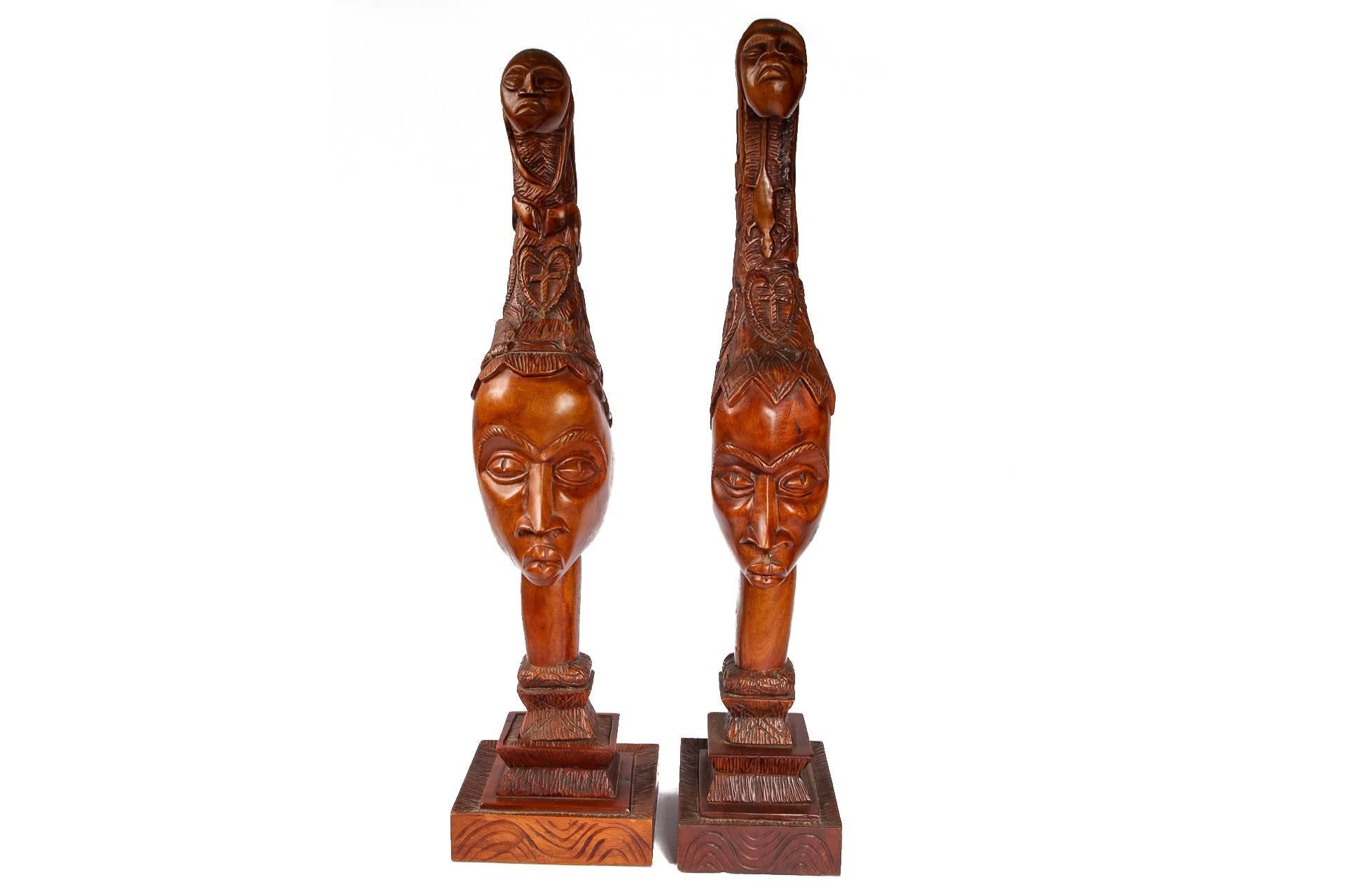 20th Century Large Pair of Carved Midcentury Busts