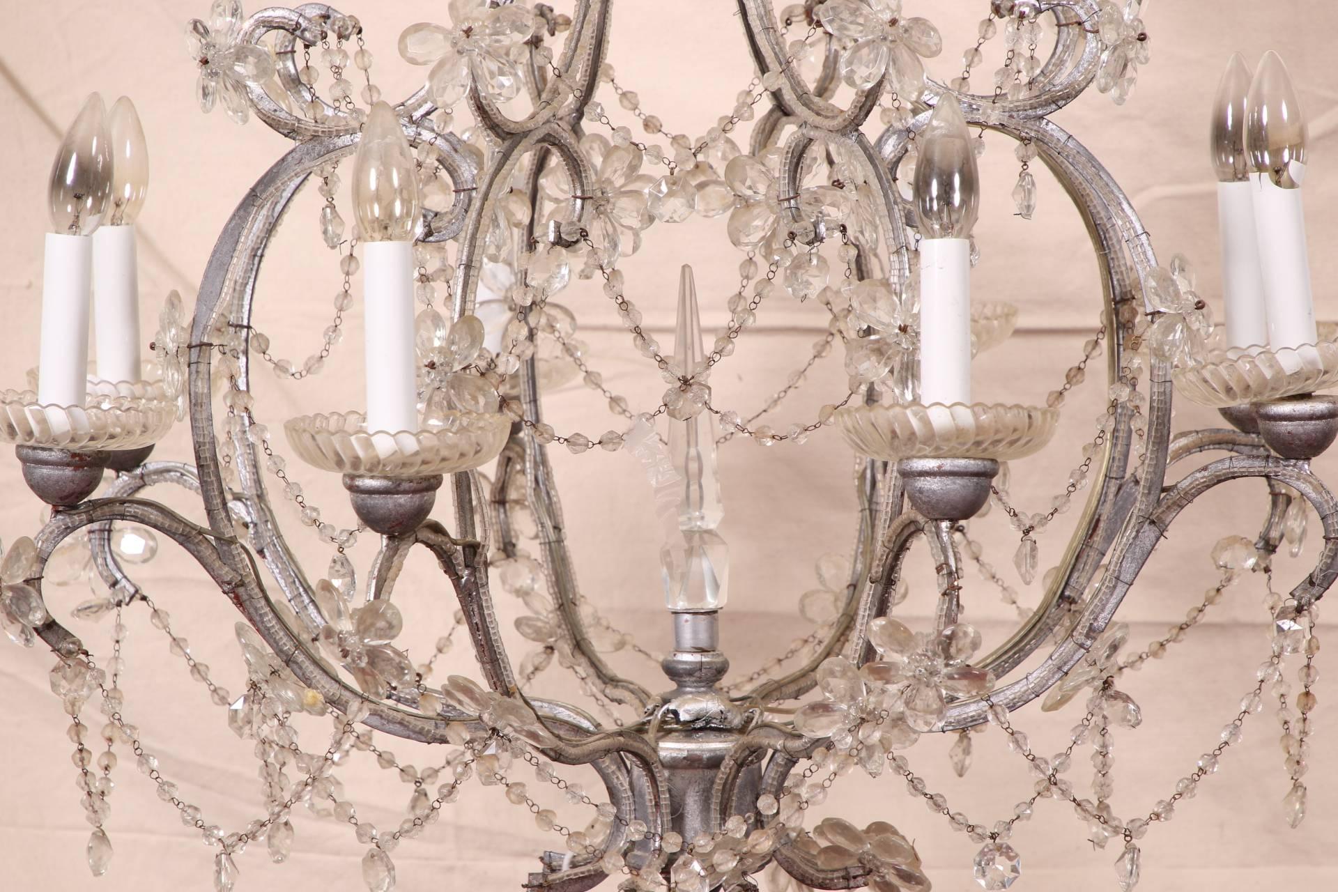 20th Century Large Crystal Eight-Light Chandelier