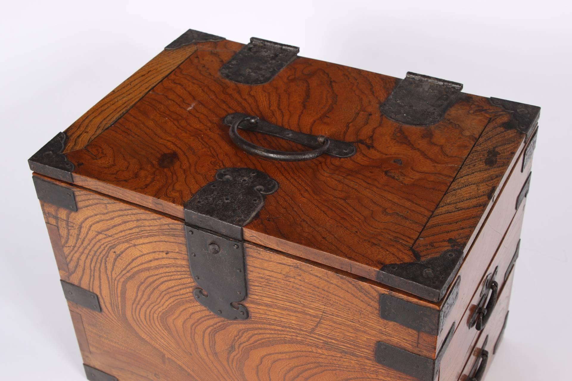 19th Century Meiji Period Keyaki Wood Merchants Writing Box