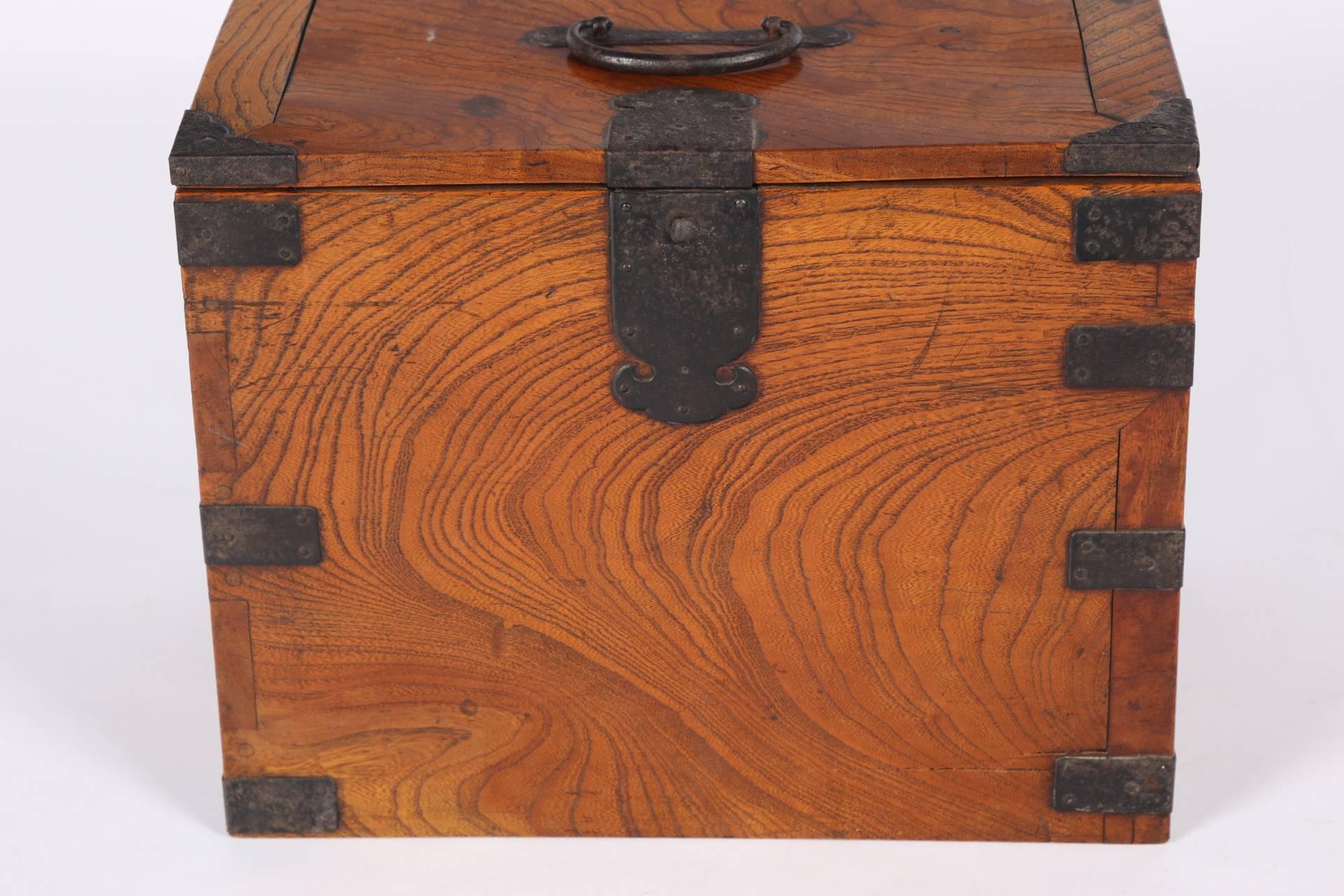 Meiji Period Keyaki Wood Merchants Writing Box In Good Condition In Bridgeport, CT