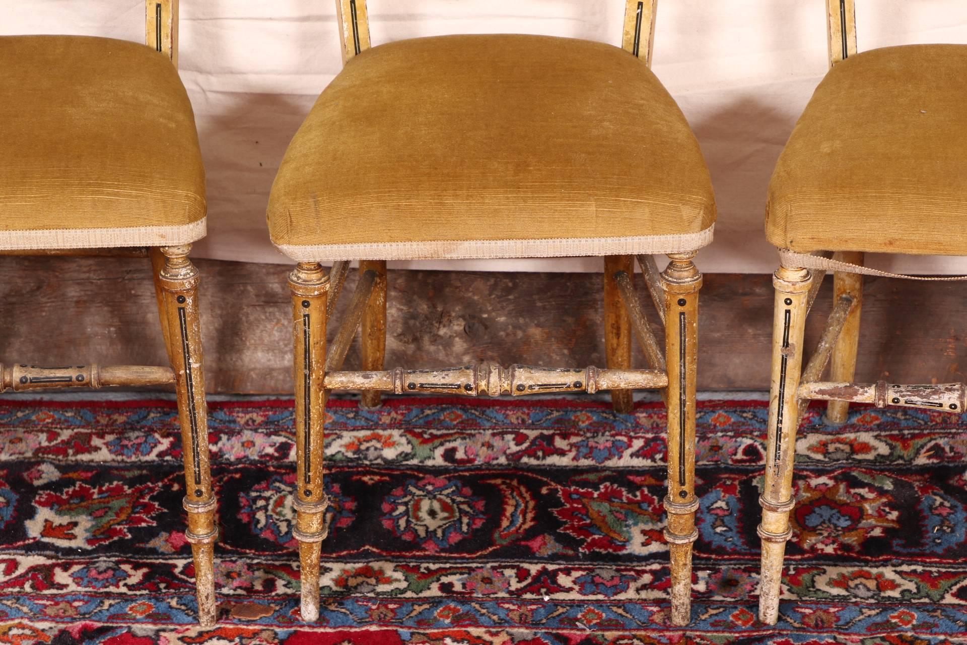 Set of Four 19th Century Paint Decorated Side Chairs with Jasper Ware Plaques 1