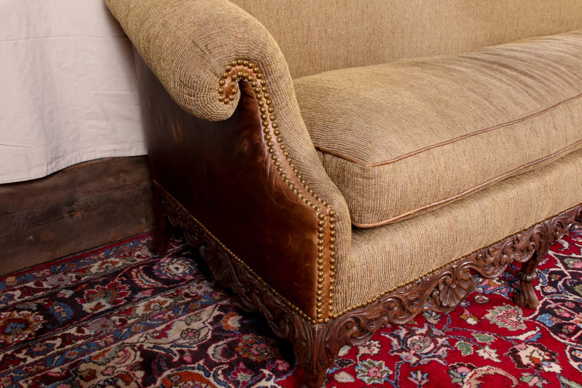 Vintage Camel Back Sofa with a Finely Carved Frame 1