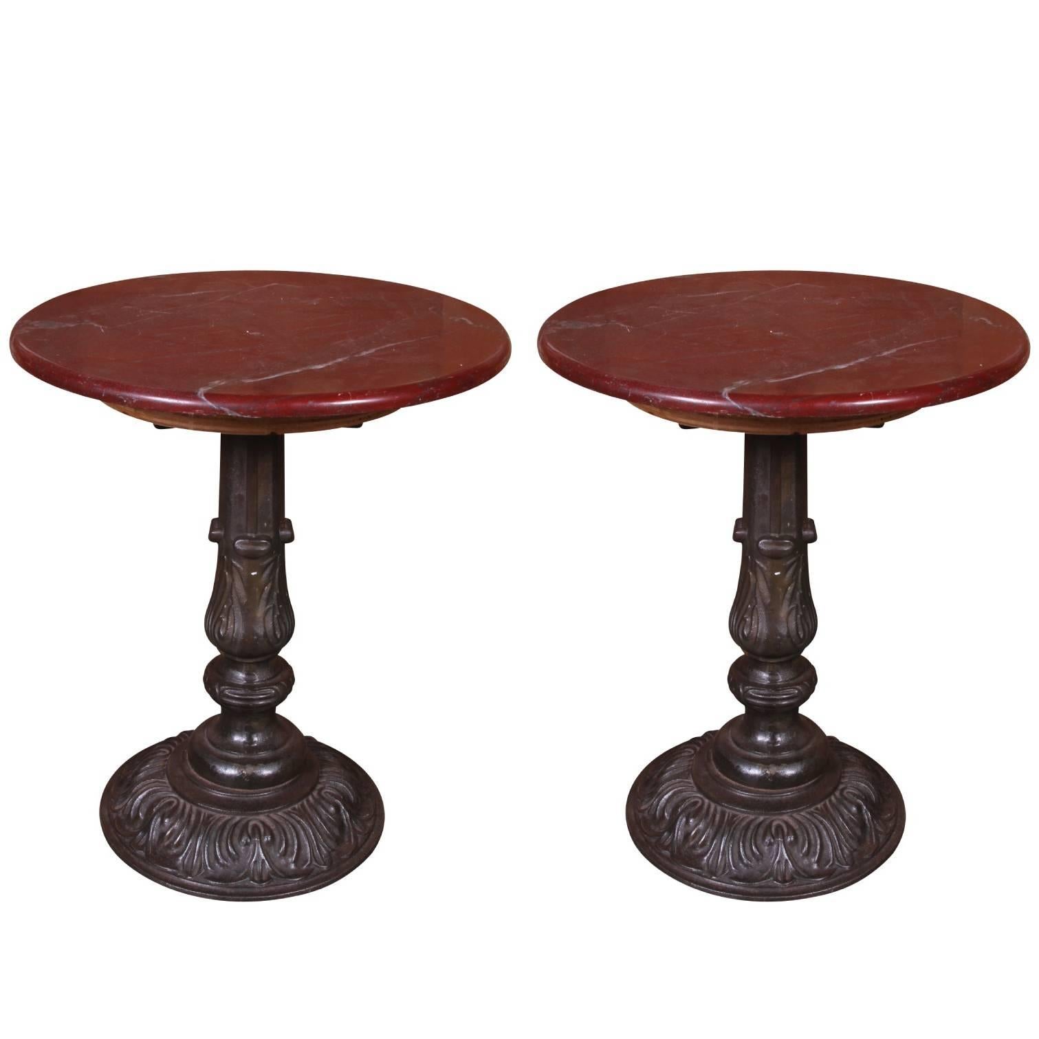 Carlyle Hotel Ox Blood Marble Cafe Table Pair