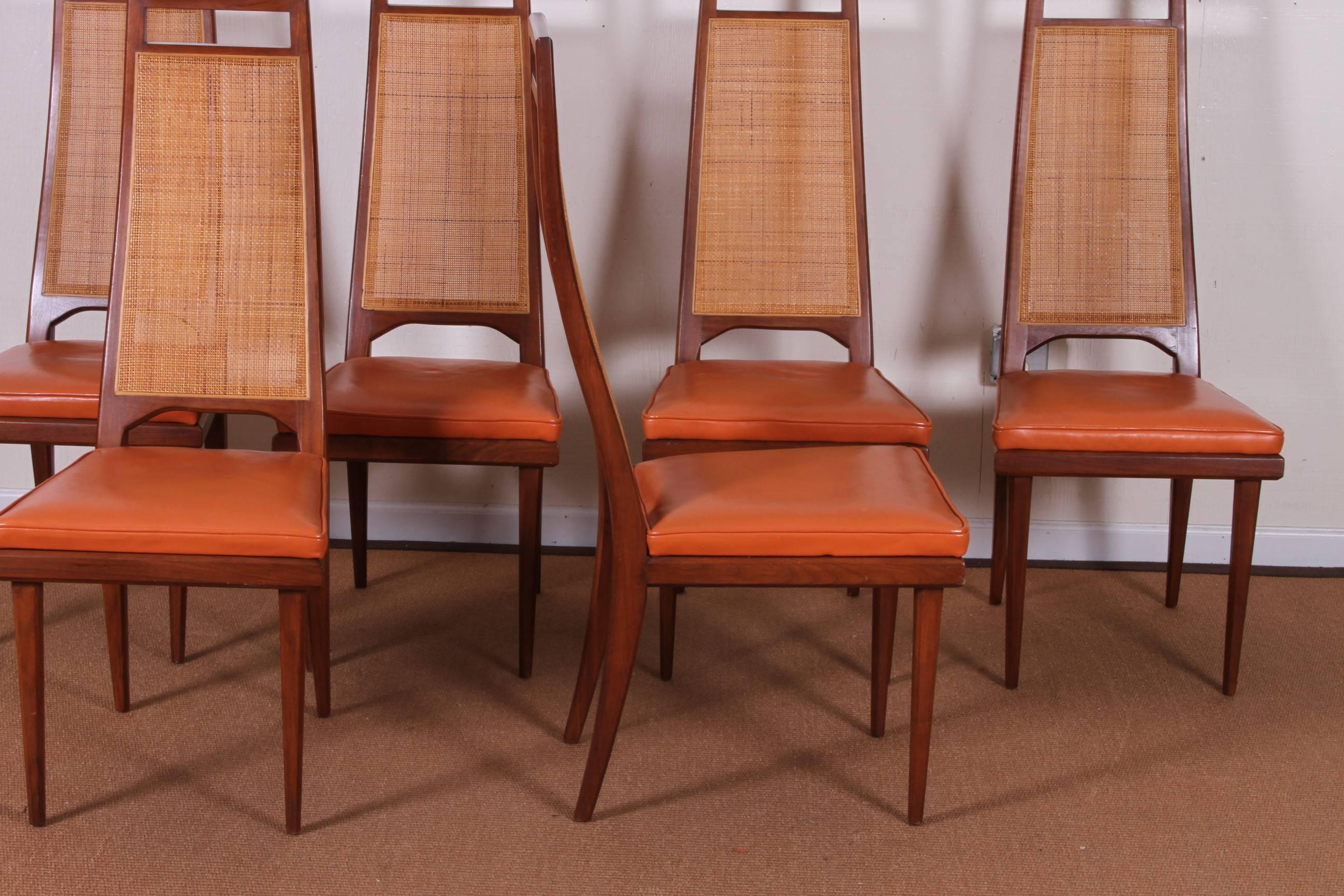 American Set of Six Mid-Century Cane-Back Dining Chairs by Urban Furniture