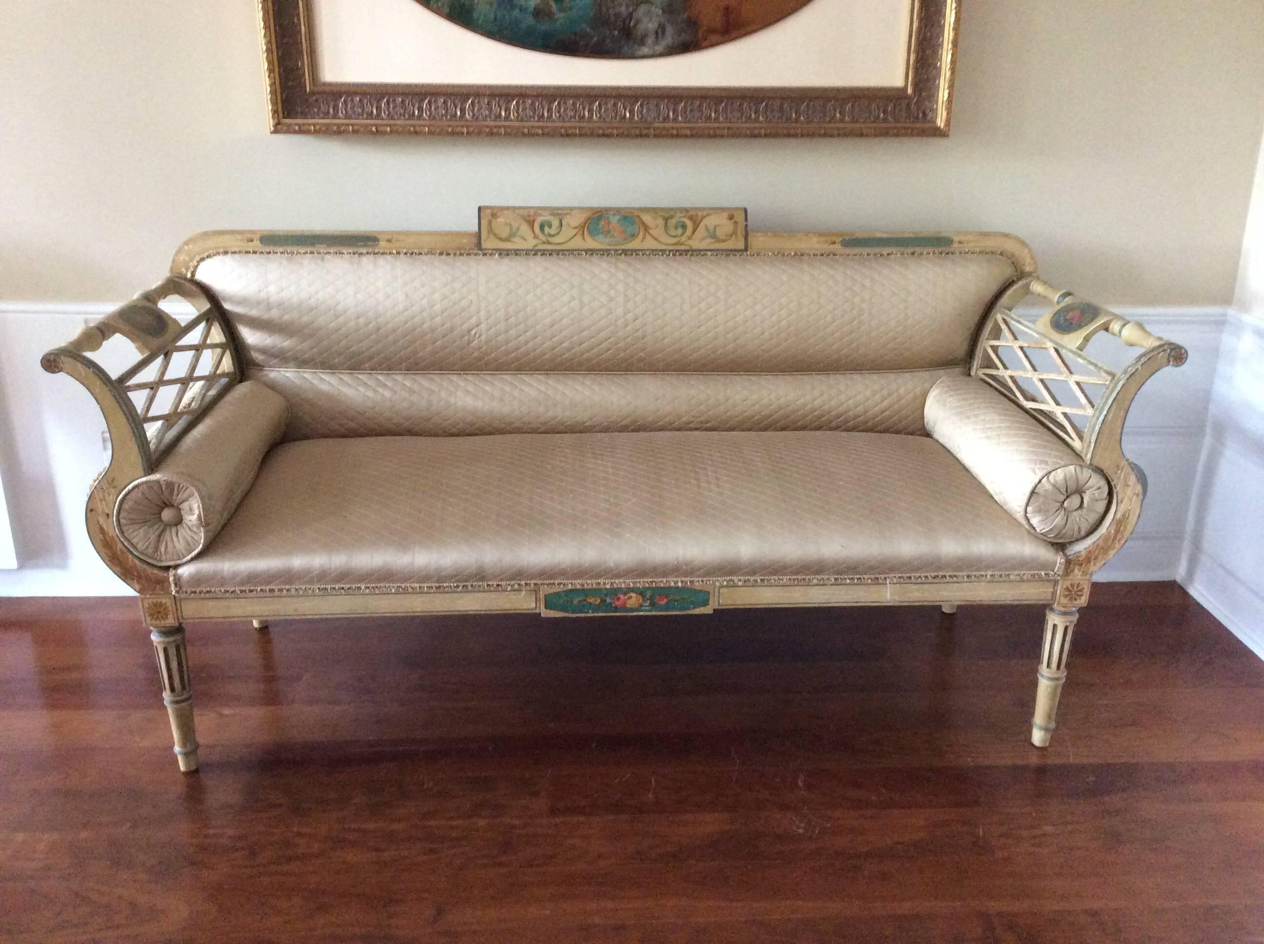Antique Hand-Painted French Empire Settee In Good Condition In Bridgeport, CT