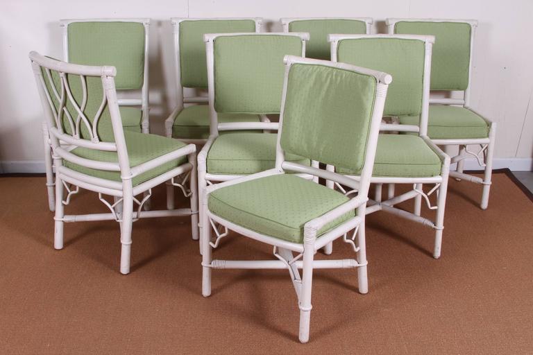 Set of Eight Mid-Century Painted Rattan Chairs at 1stDibs
