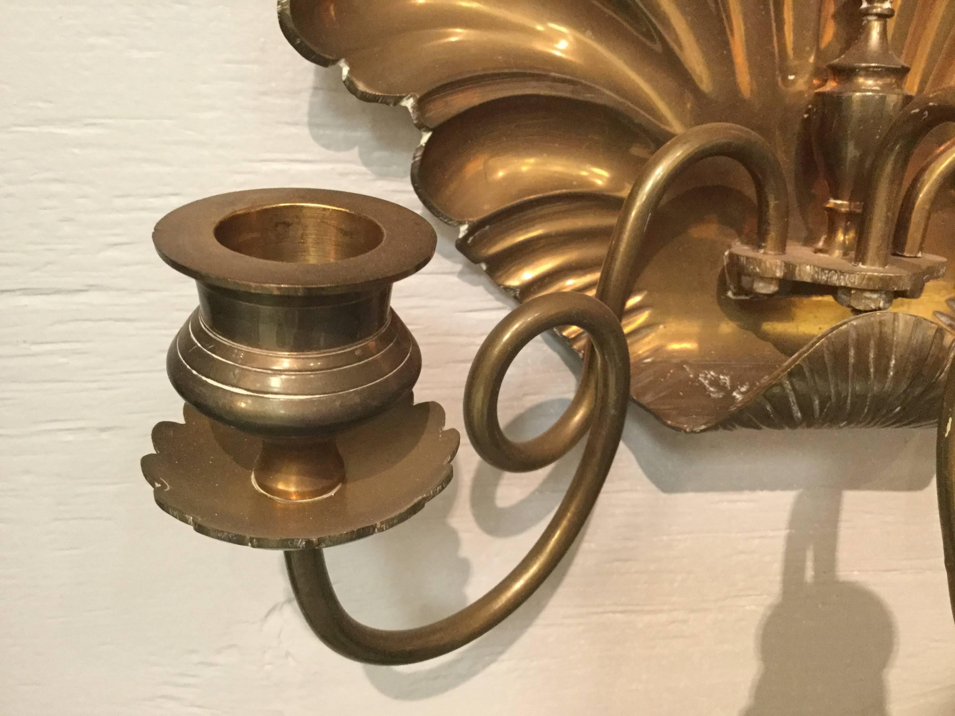 Neoclassical Fine Pair of Brass Shell Candle Sconces