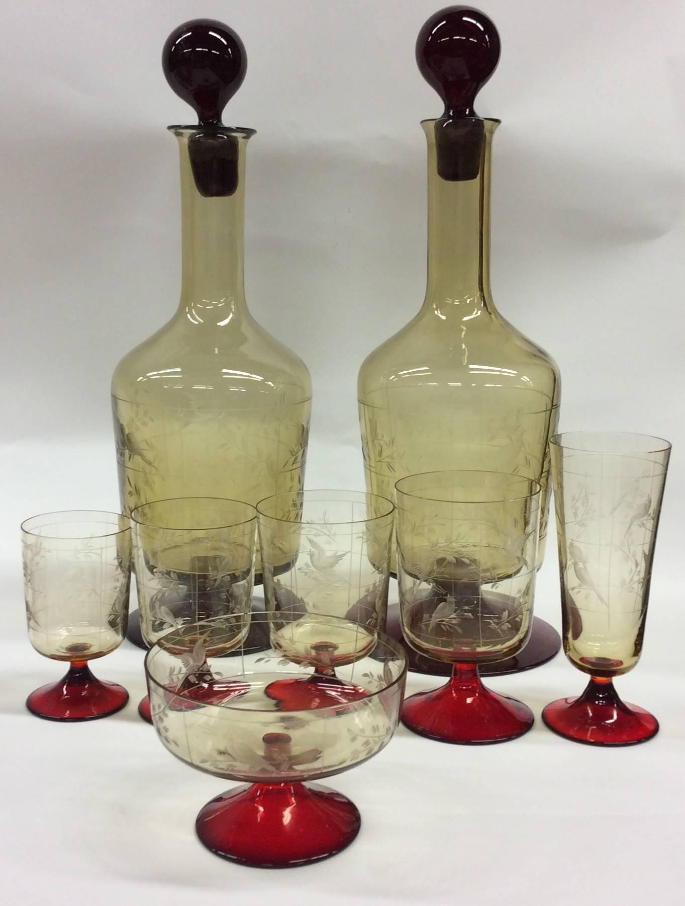 Mid Century Venetian Glass Cordial/ Drinks Set In Excellent Condition In Bridgeport, CT