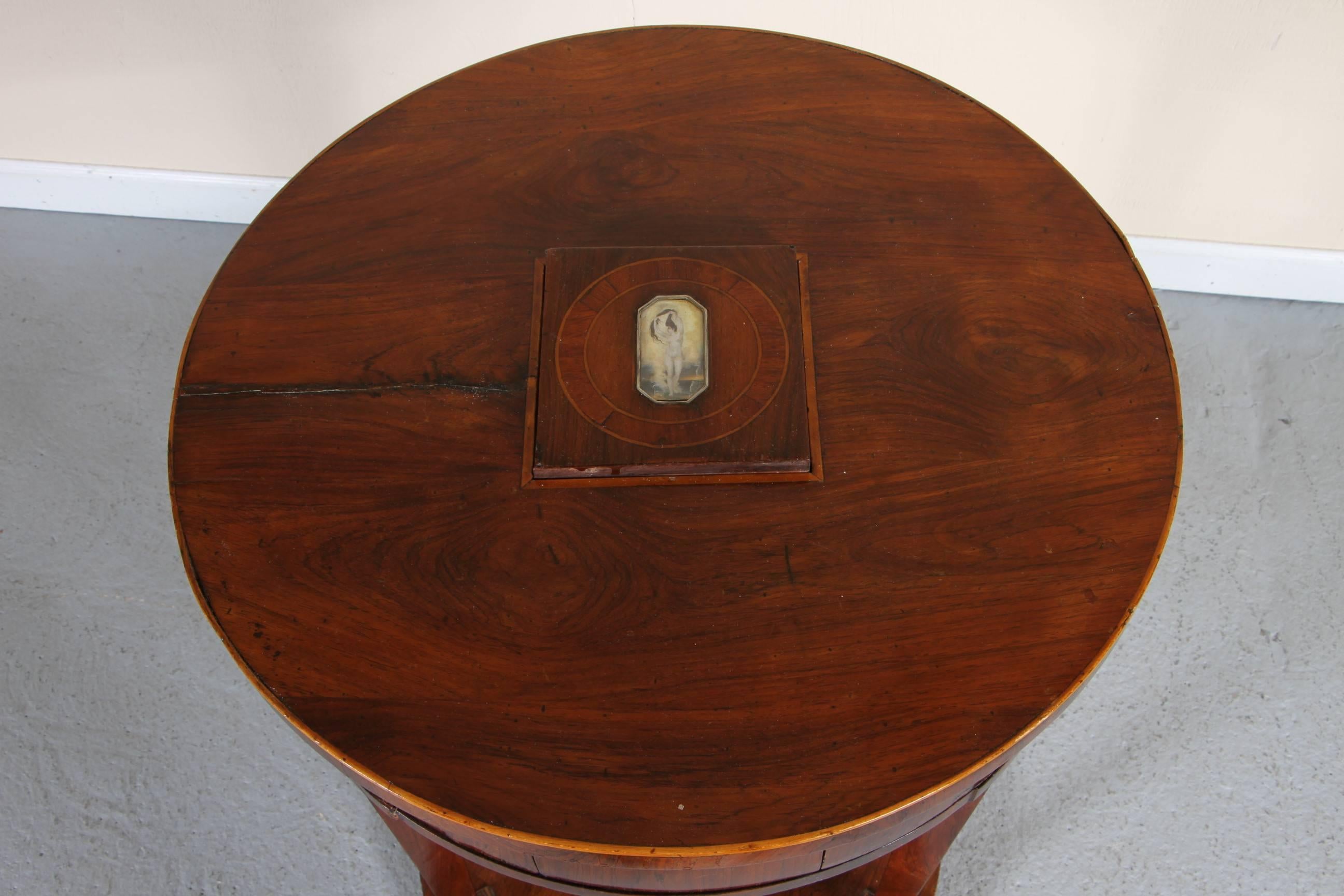 Austrian 18th Century Walnut Work Table with Painted Center Panel