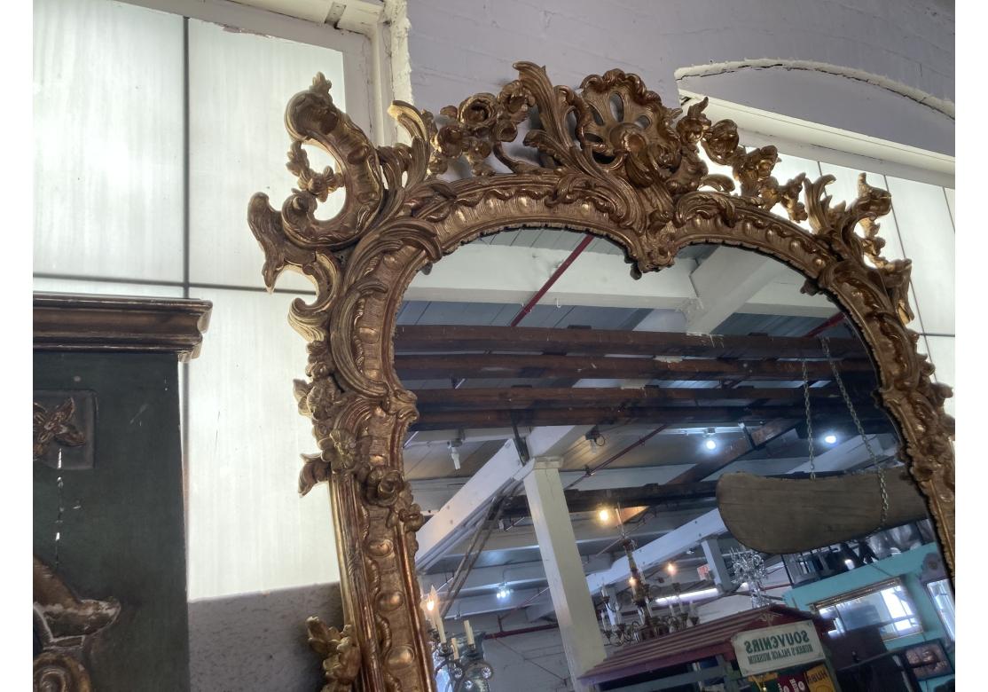 Provenance : vente aux enchères de 2022 de la succession du célèbre designer Karl Lagerfeld. 
Un extraordinaire miroir baroque massif de Louis XV, sculpté, gessoïsé et doré, avec un cadre serpentin complexe et délicat de rinceaux feuillagés. Le