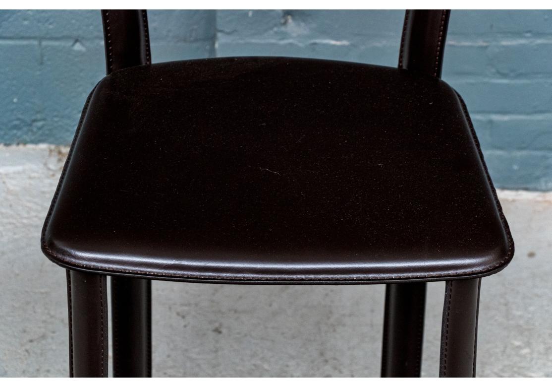 Set Of Three Stitched Leather Counter Stools By Frag Italy In Good Condition For Sale In Bridgeport, CT