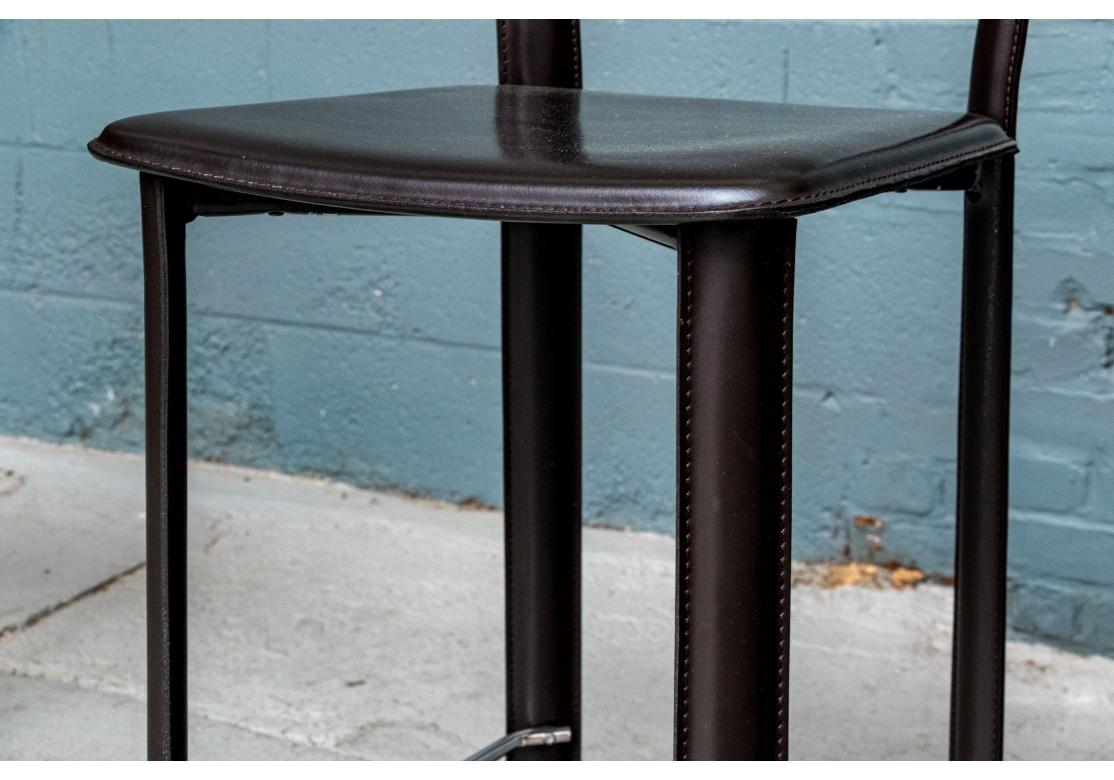 Contemporary Set Of Three Stitched Leather Counter Stools By Frag Italy For Sale