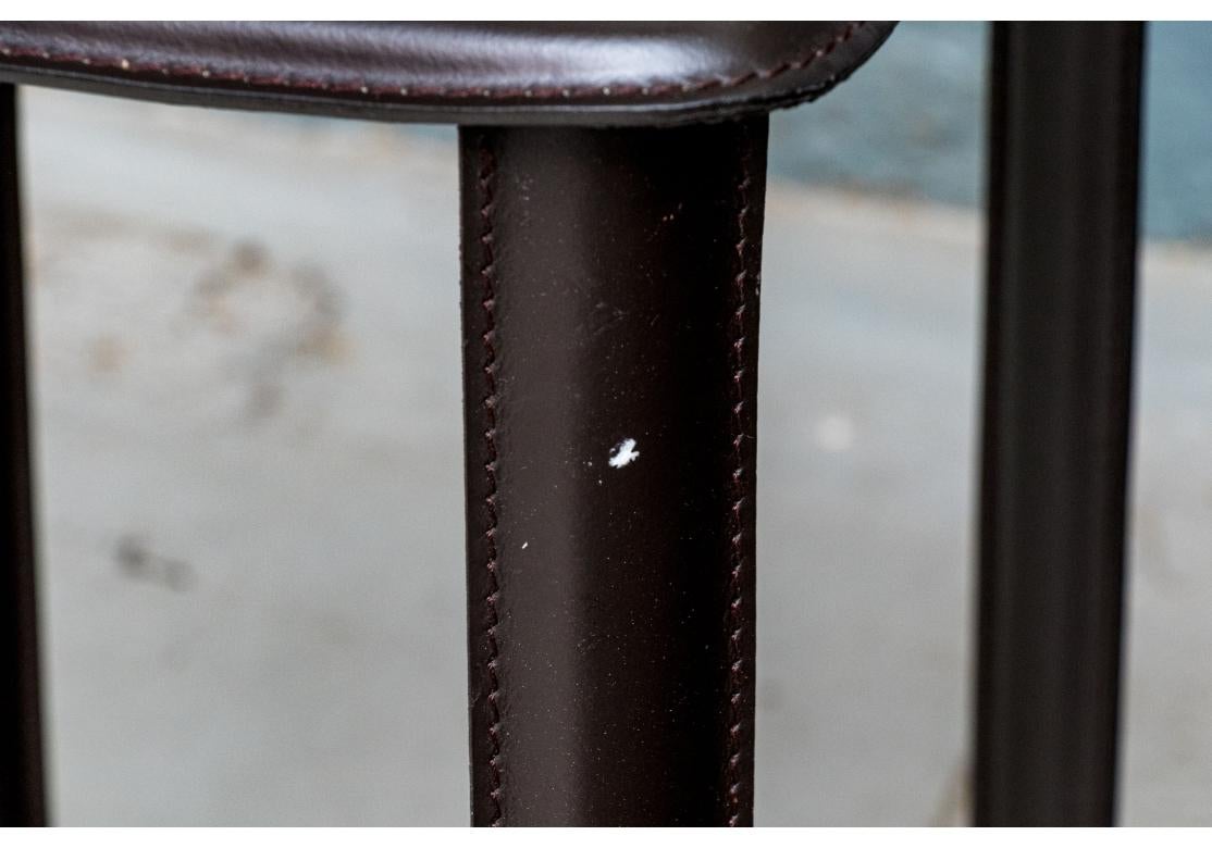 Metal Set Of Three Stitched Leather Counter Stools By Frag Italy For Sale