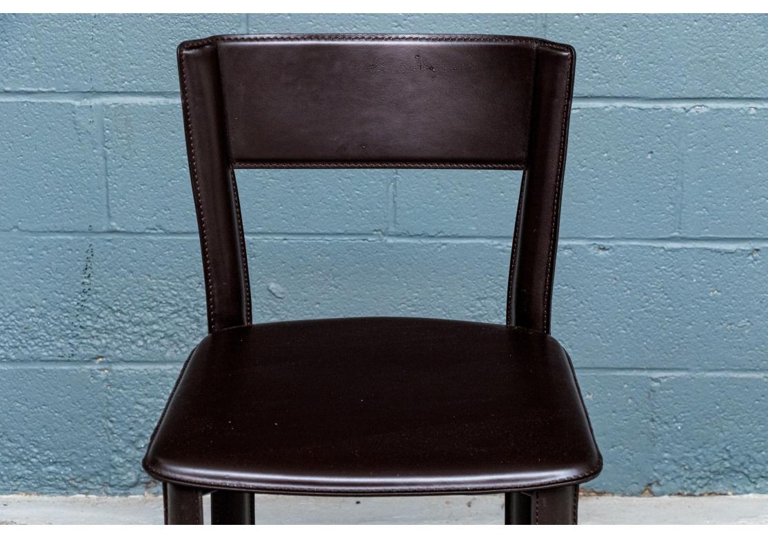 Set Of Three Stitched Leather Counter Stools By Frag Italy For Sale 1