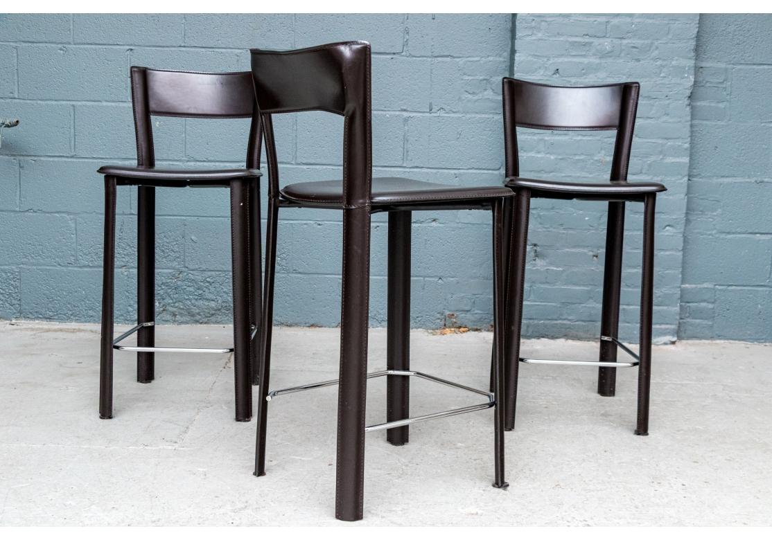 Set Of Three Stitched Leather Counter Stools By Frag Italy For Sale 6