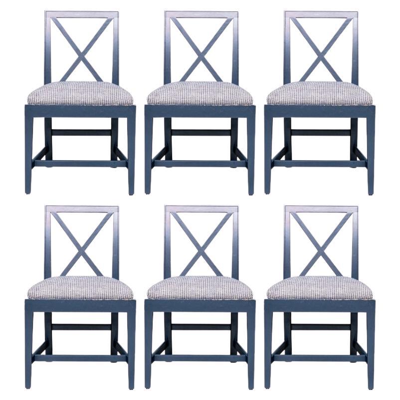 Set di 6 sedie da pranzo decorate con vernice smaltata blu