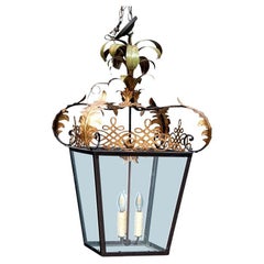 Painted And Gilt Leaf Decorated Hall Lantern Fixture