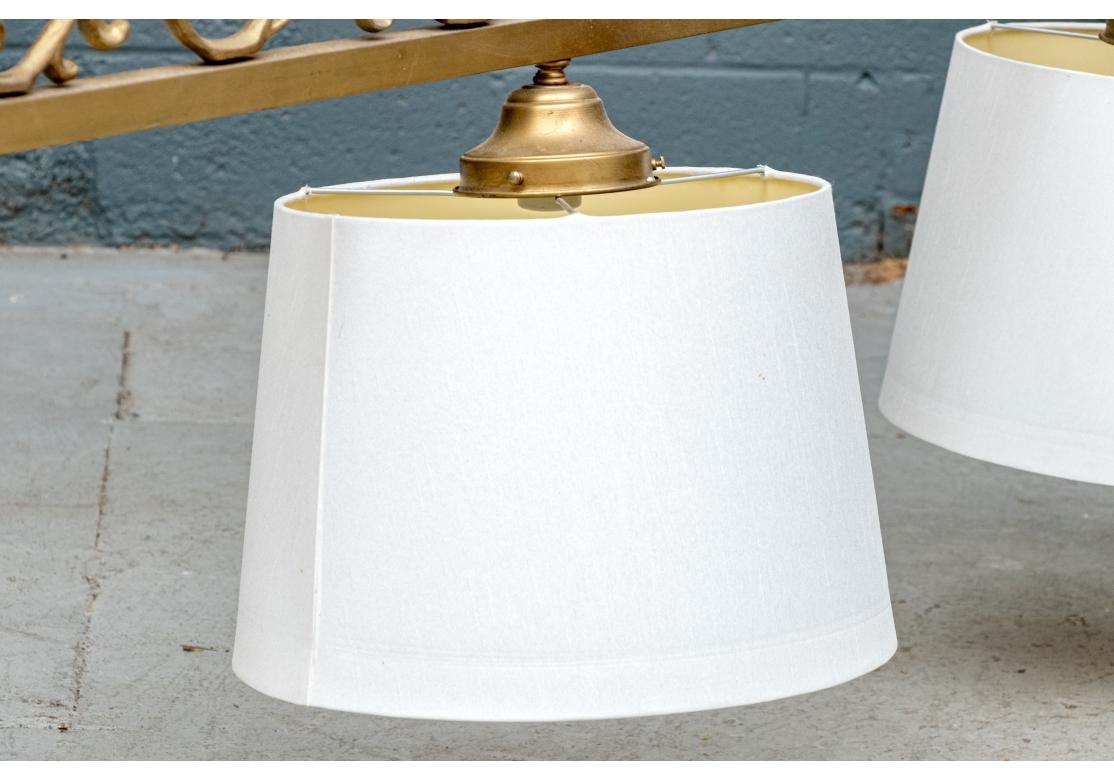 Country Large Three Light Linear Pendant Chandelier With Shades For Sale