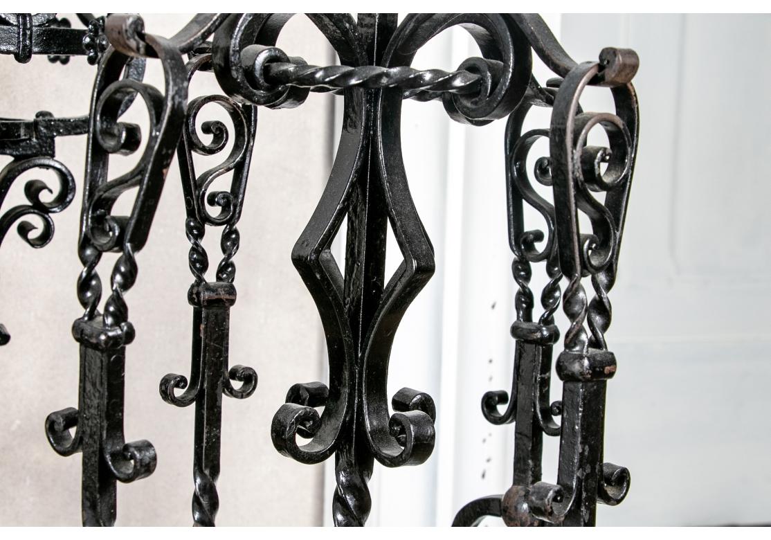 Elaborate Scrolled  Set Of Andirons, Log Holder And Fire Tools For Sale 10