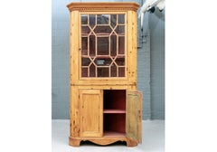 Antique Pine Corner Cabinet With Divided Lights