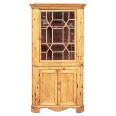 Antique Pine Corner Cabinet With Divided Lights