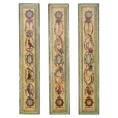 Three Antique 18th Century Hand Painted Hand-Painted Wall Panels