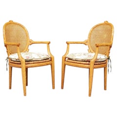 Fine Vintage Pair Of Carved Faux Branch Arm Chairs