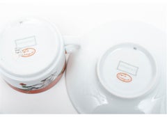 Set Of 6 Orange Le Cirque Branded Bernardaud Tea Cups & Saucers - Monkeys
