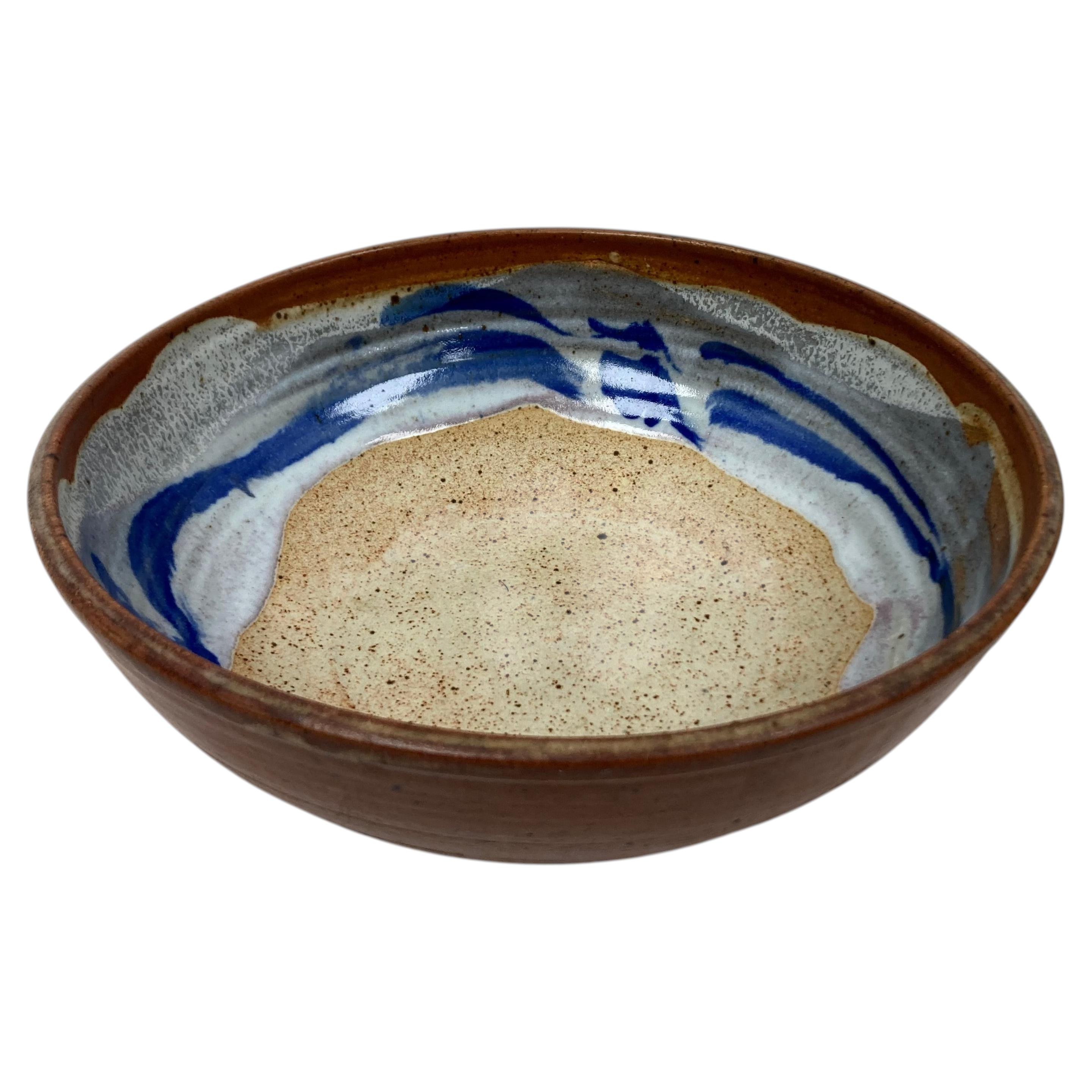 Vintage Signed Artist Made Ceramic Bowl with Blue and Gray Coloring