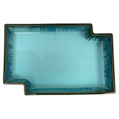 Himmelblaues und tiefgrünes japanisches Keramik-Tablett mit Glasur von Otagiri
