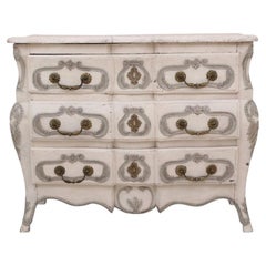 French Regence Provinical Bombe Commode, Carved, Paint Decorated, 18th Century