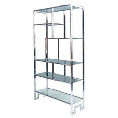 Mid Century Polished Chrome & Glass Etagere Attributed to Milo Baughman