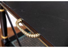 Campaign Style Three Tiered Etagere/ Cart In Ebonized Finish With Gold Accents