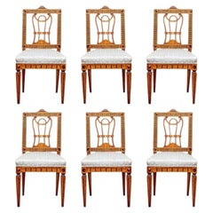 Superbe ensemble de six chaises d'appoint anciennes de style néoclassique, ornées de marqueterie