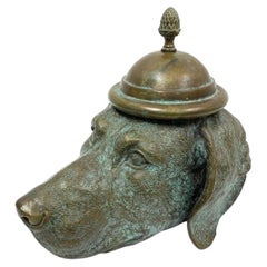 Maitland-Smith Patinated Bronze Dog Head Lidded Urn