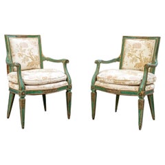 Extraordinary Pair Of Antique French Louis XVI Style Painted Armchairs