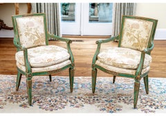 Extraordinary Pair Of Antique French Louis XVI Style Painted Armchairs