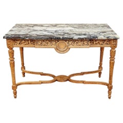 Masterfully Carved Louis XVI Style Marble Top Console Table